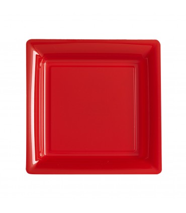 Assiette plastique carrée 23 cm repas rouge